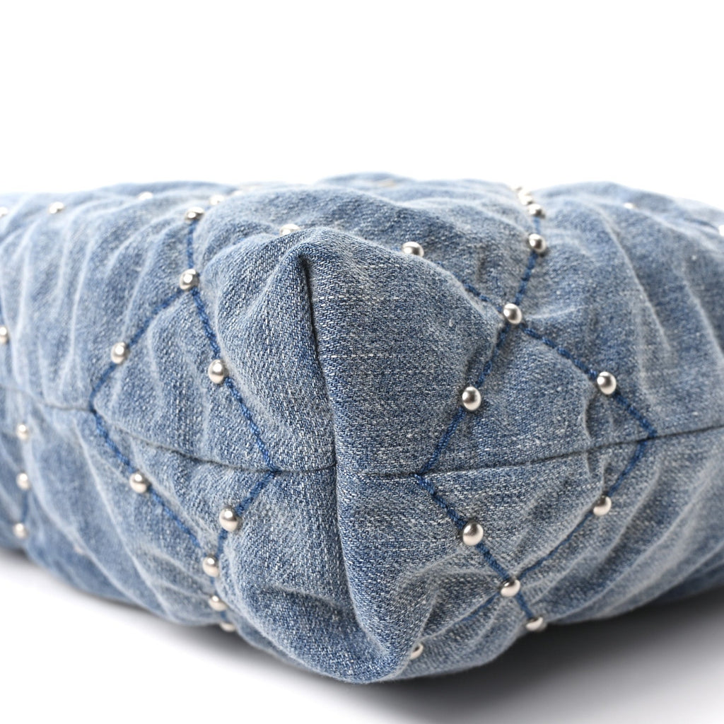 Washed Denim Quilted Studded Small Chanel 22 Blue