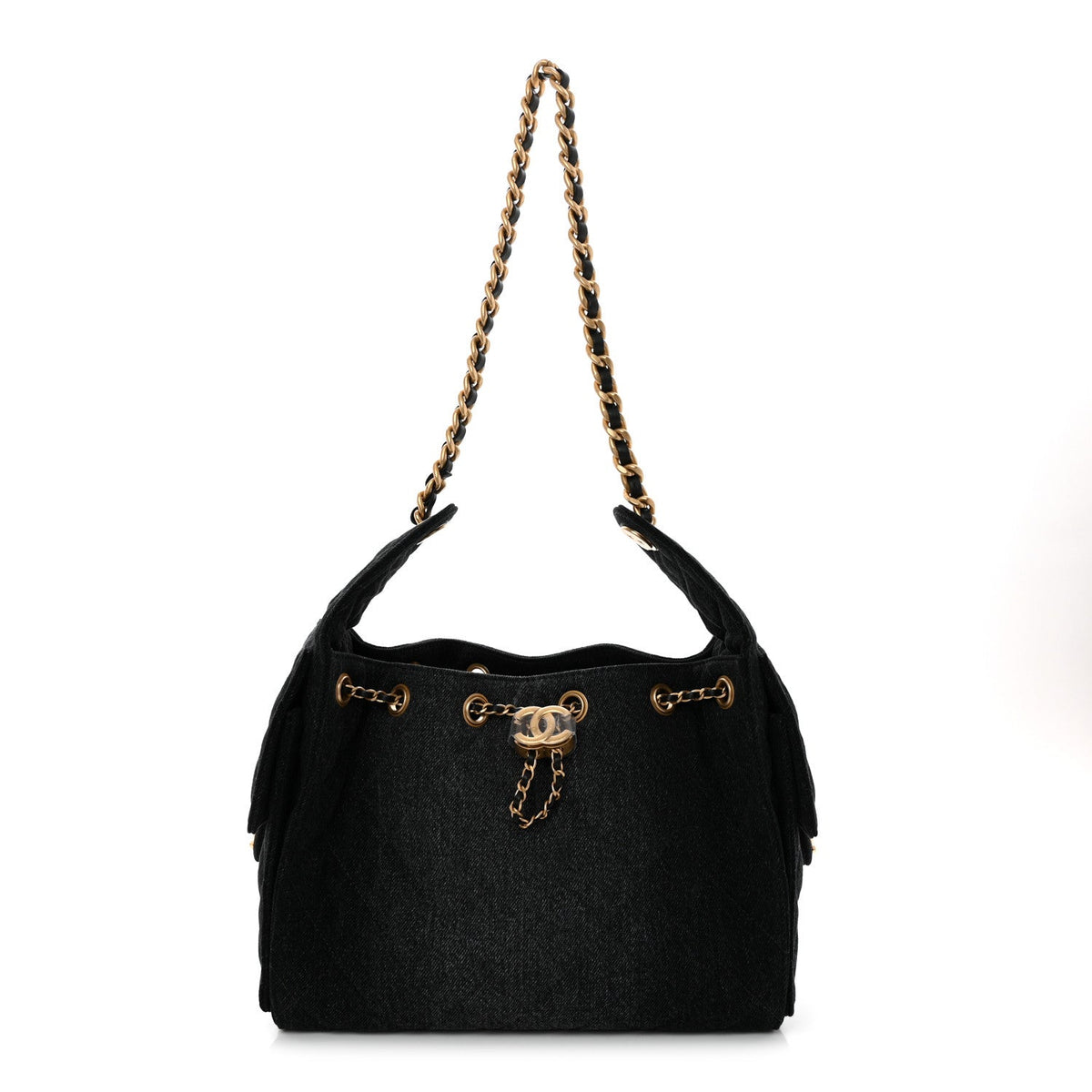 Washed Denim Quilted Small Chanel 25 Handbag Black