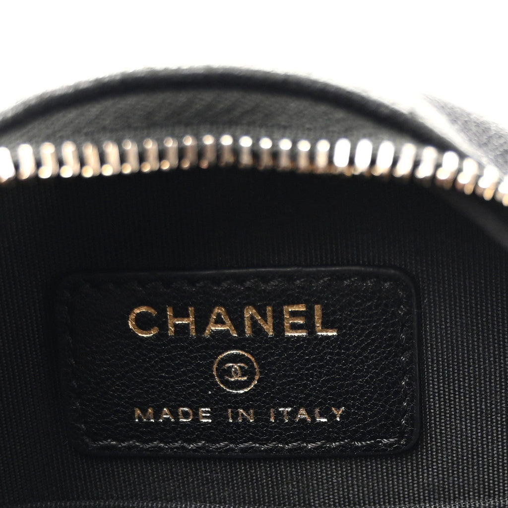 Goatskin Quilted Chanel 19 Round Clutch With Chain Black