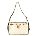 Canvas Calfskin Quilted Mini Chanel 25 Handbag Ecru Black