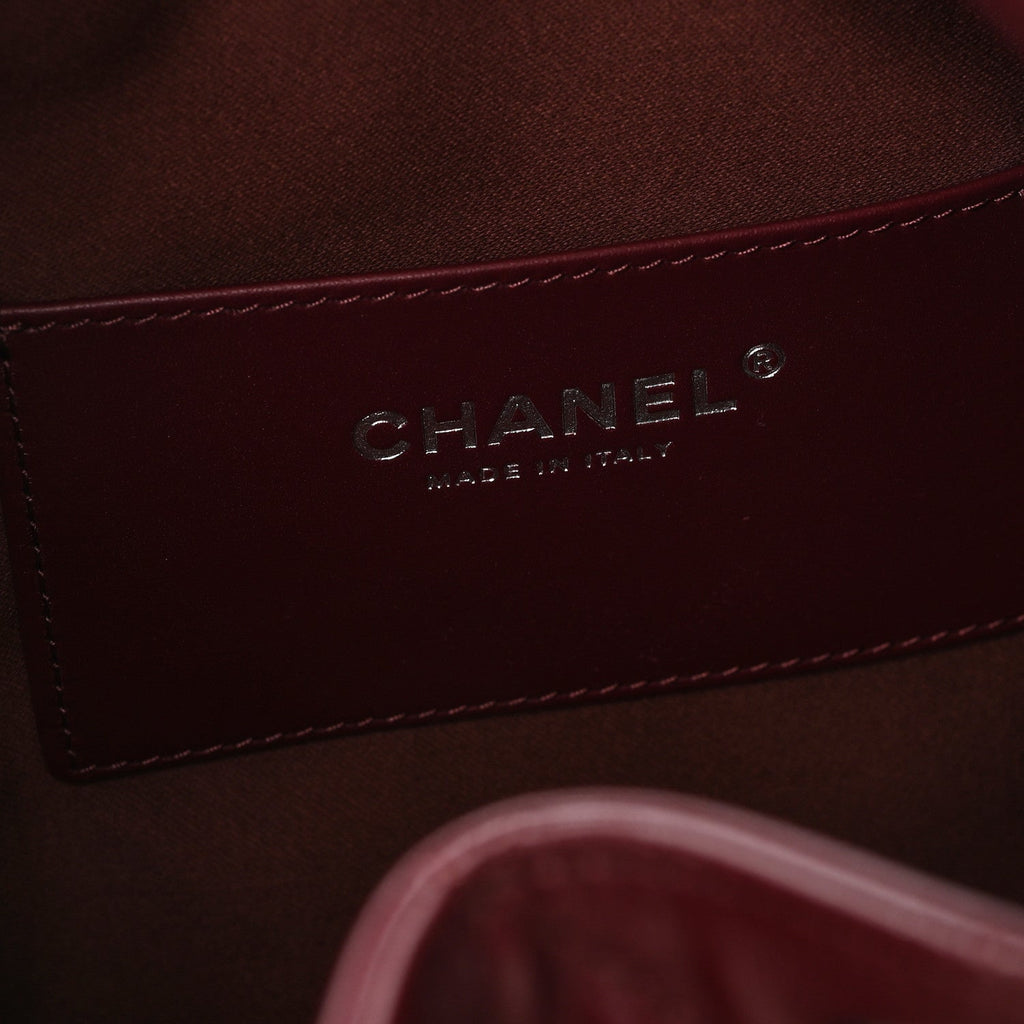 Shiny Crumpled Calfskin Quilted Small Chanel 25 Handbag Burgundy