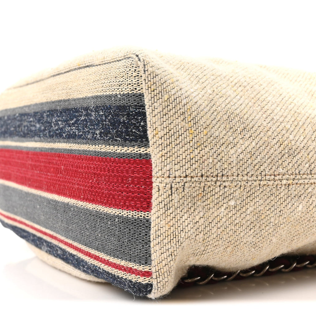 Striped Canvas Large Deauville Backpack Beige