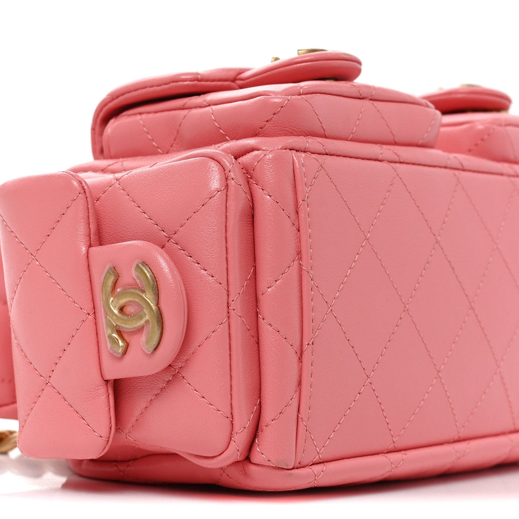 Shiny Lambskin Quilted Trendy Pockets Hobo Coral Pink