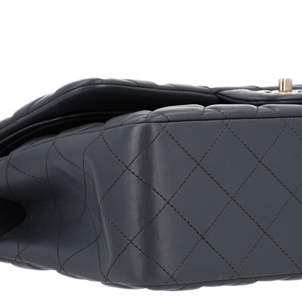 Lambskin Quilted Jumbo Double Flap Dark Grey