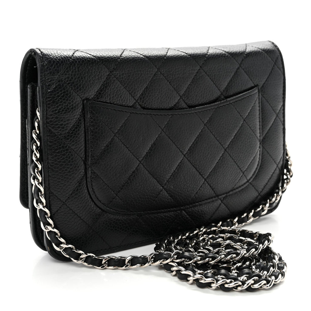 Caviar Quilted Wallet on Chain WOC Black