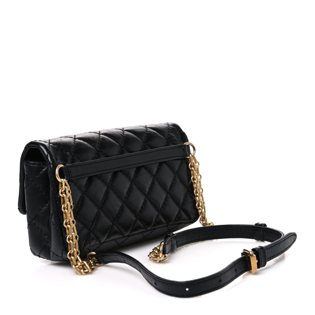 Aged Calfskin Quilted 2.55 Reissue Flap Belt Bag Clutch Black