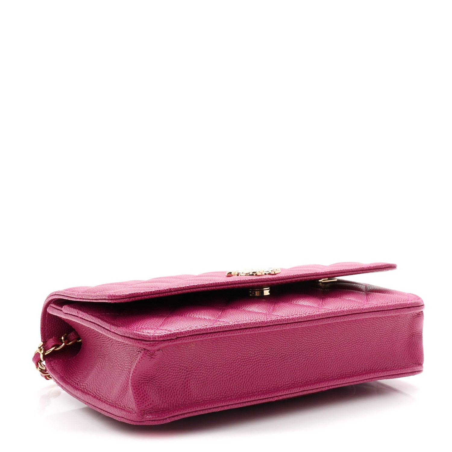 Caviar Quilted Chain Embossed CC Wallet On Chain WOC Fuchsia