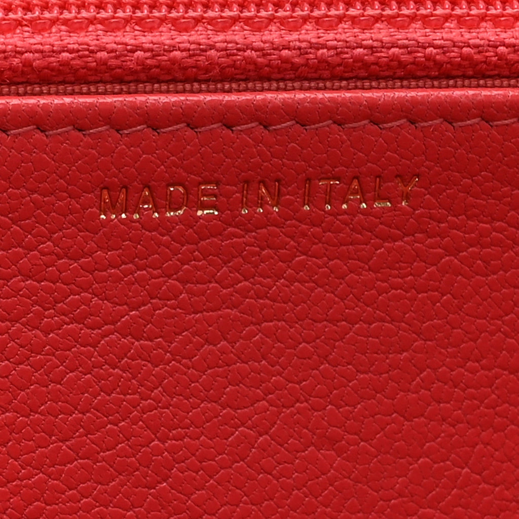 Shiny Goatskin Chevron Quilted Statement Wallet On Chain WOC Red
