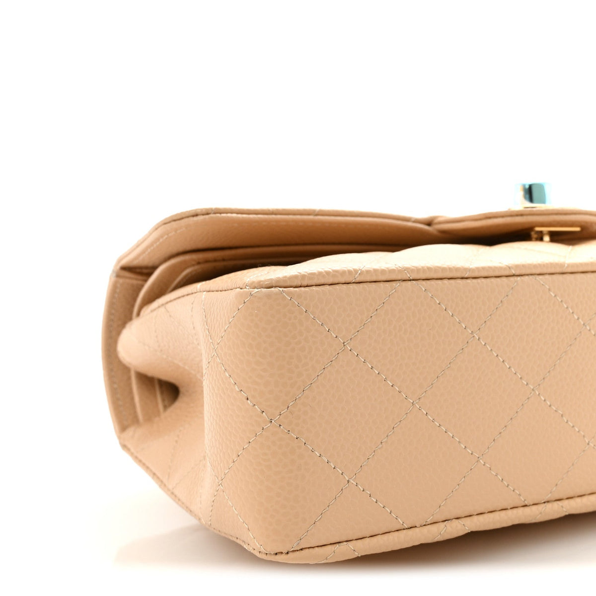 Caviar Quilted Small Double Flap Beige