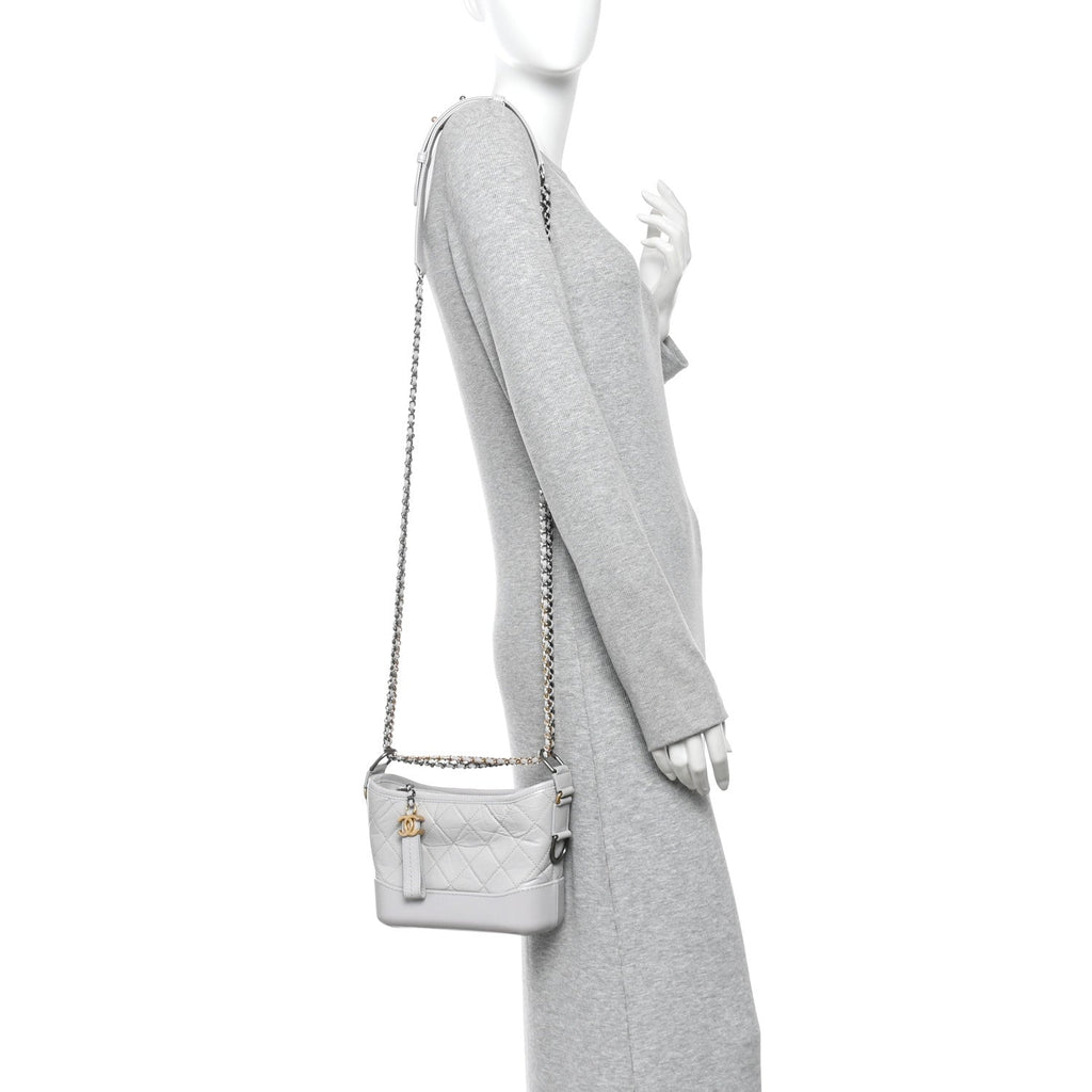 Aged Calfskin Quilted Small Gabrielle Hobo Grey