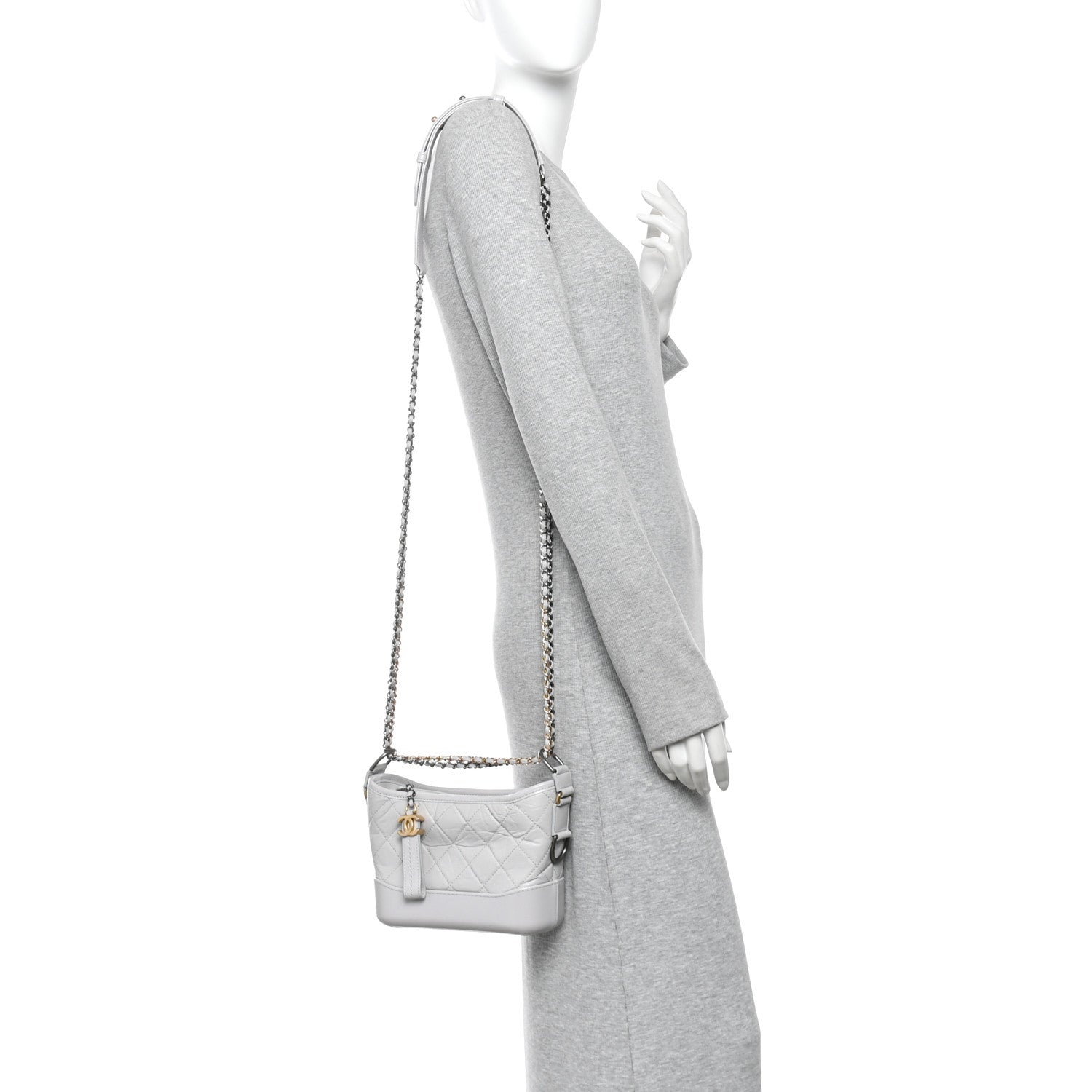 Aged Calfskin Quilted Small Gabrielle Hobo Grey