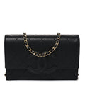 Shiny Caviar Lambskin Quilted CC Neo Filigree Wallet on Chain WOC Black