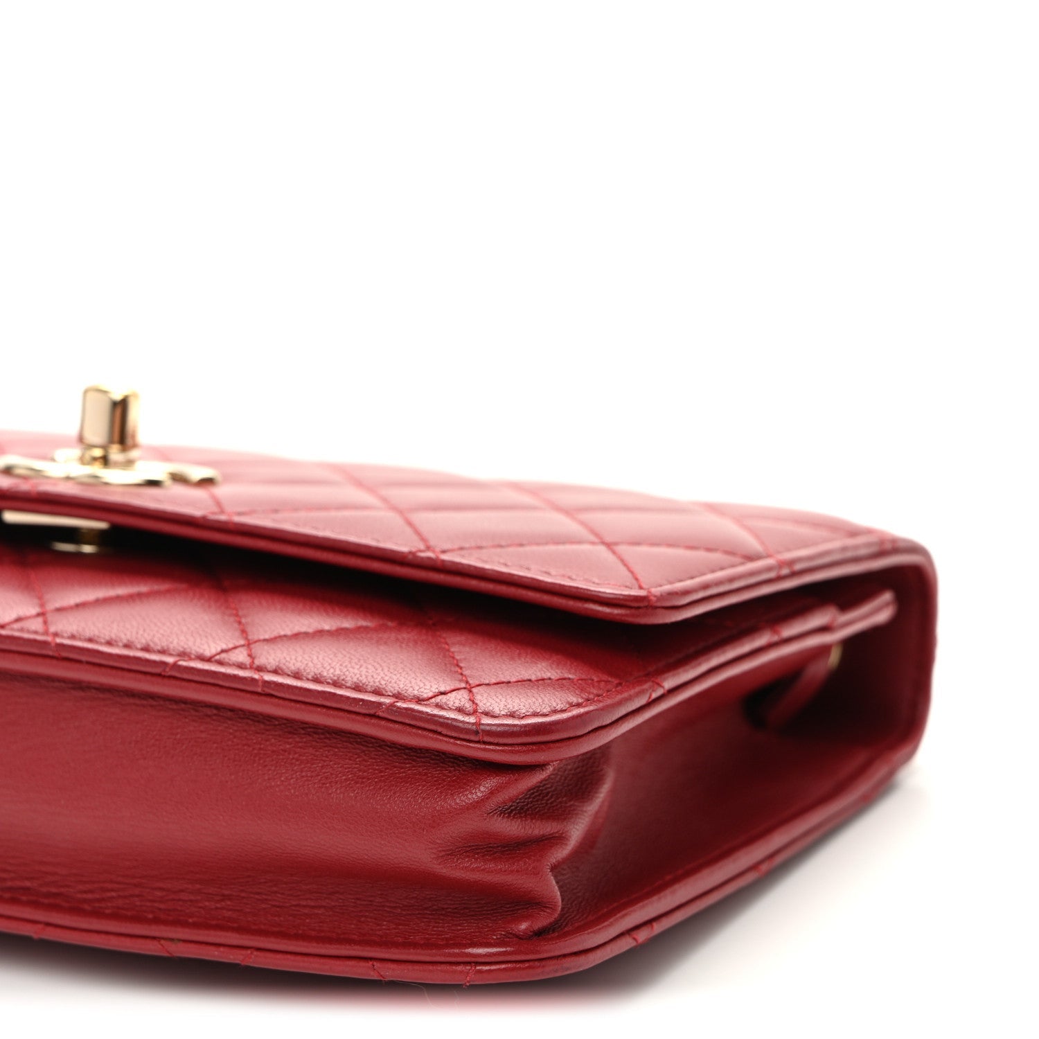 Lambskin Quilted Trendy CC Wallet On Chain WOC Red