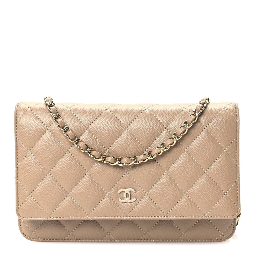Metallic Caviar Quilted Wallet On Chain WOC Dark Gold