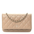 Metallic Caviar Quilted Wallet On Chain WOC Dark Gold