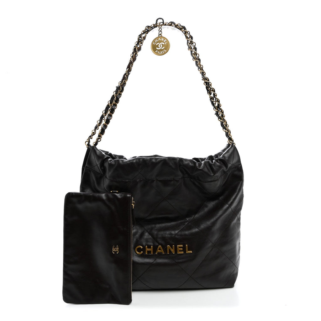 Shiny Calfskin Quilted Small Chanel 22 Dark Brown