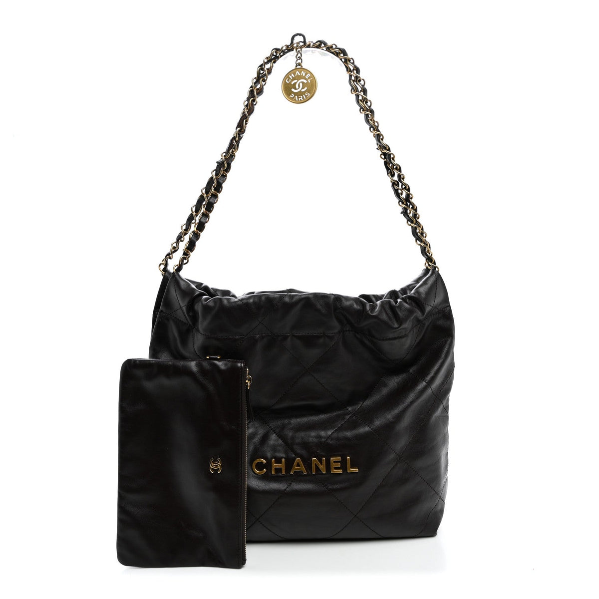 Shiny Calfskin Quilted Small Chanel 22 Dark Brown