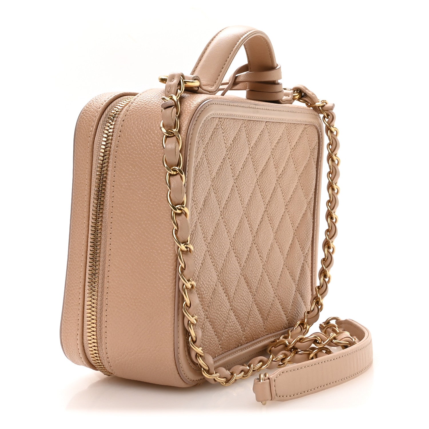Caviar Quilted Medium CC Filigree Vanity Case Beige