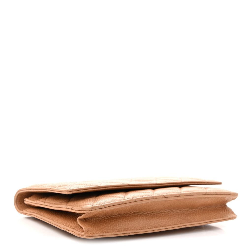 Caviar Quilted Wallet on Chain WOC Beige