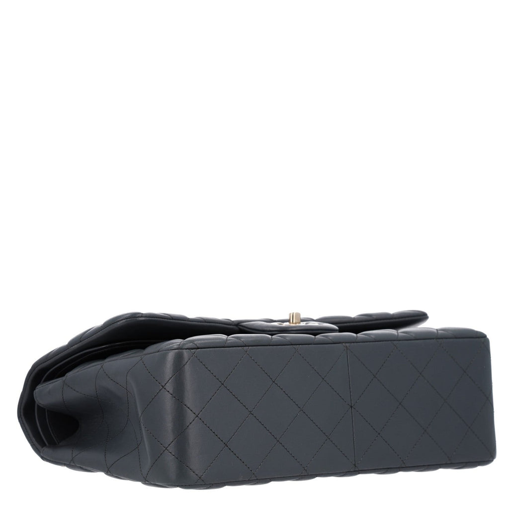 Lambskin Quilted Jumbo Double Flap Dark Grey