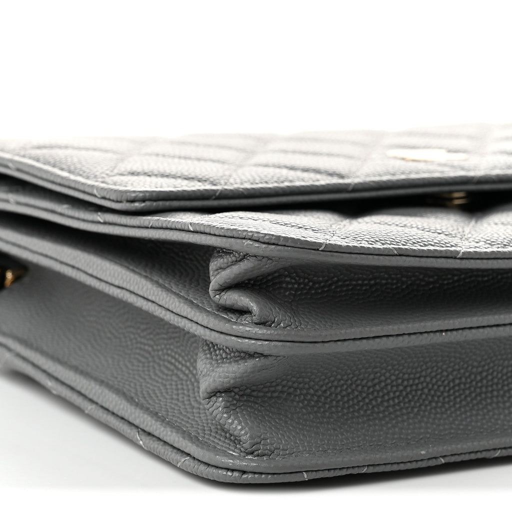 Caviar Quilted Square Wallet On Chain WOC Grey
