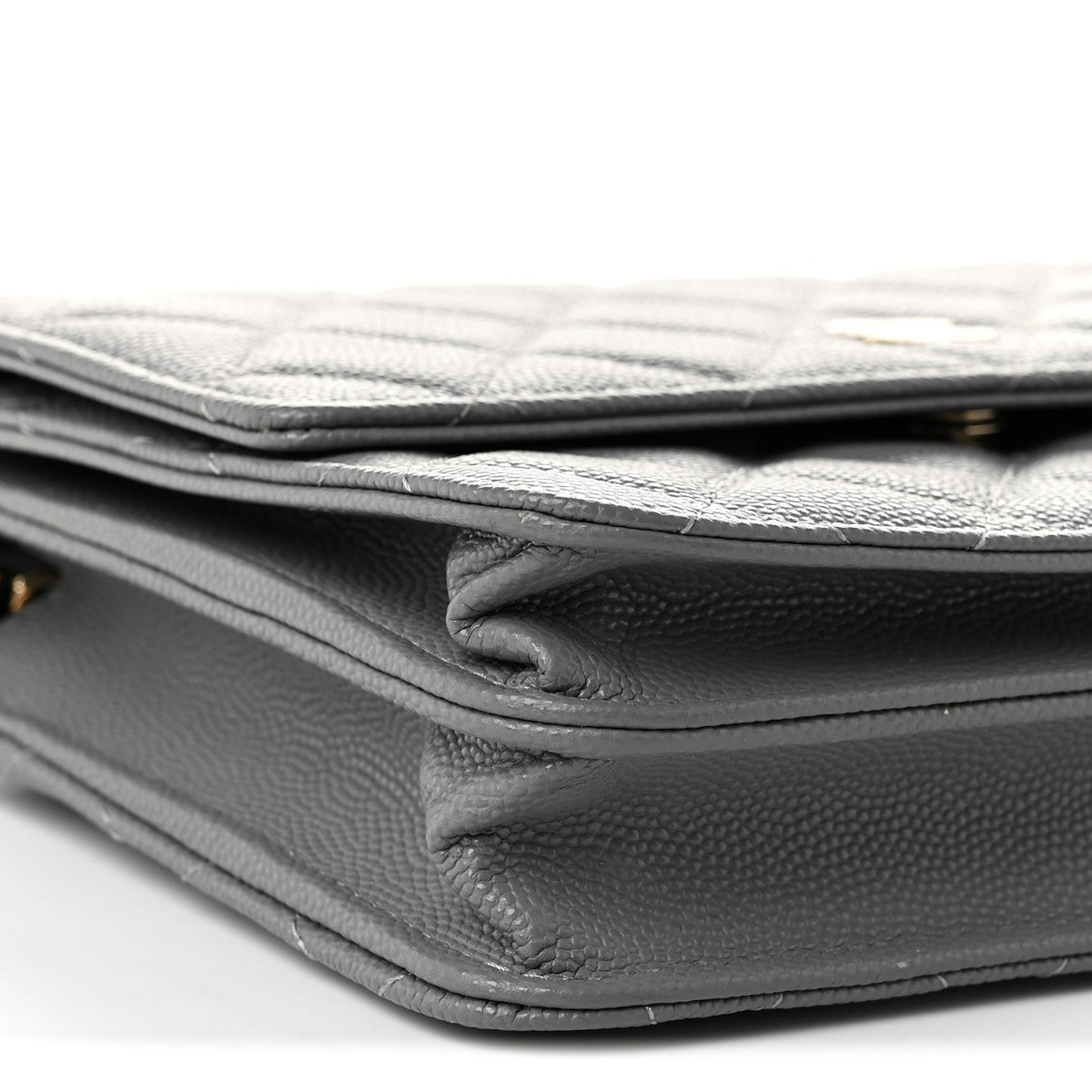 Caviar Quilted Square Wallet On Chain WOC Grey