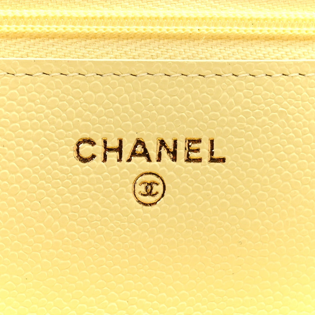 Caviar Quilted CC Turn Lock Wallet On Chain WOC Light Yellow