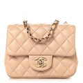Lambskin Quilted Mini Square Flap Beige