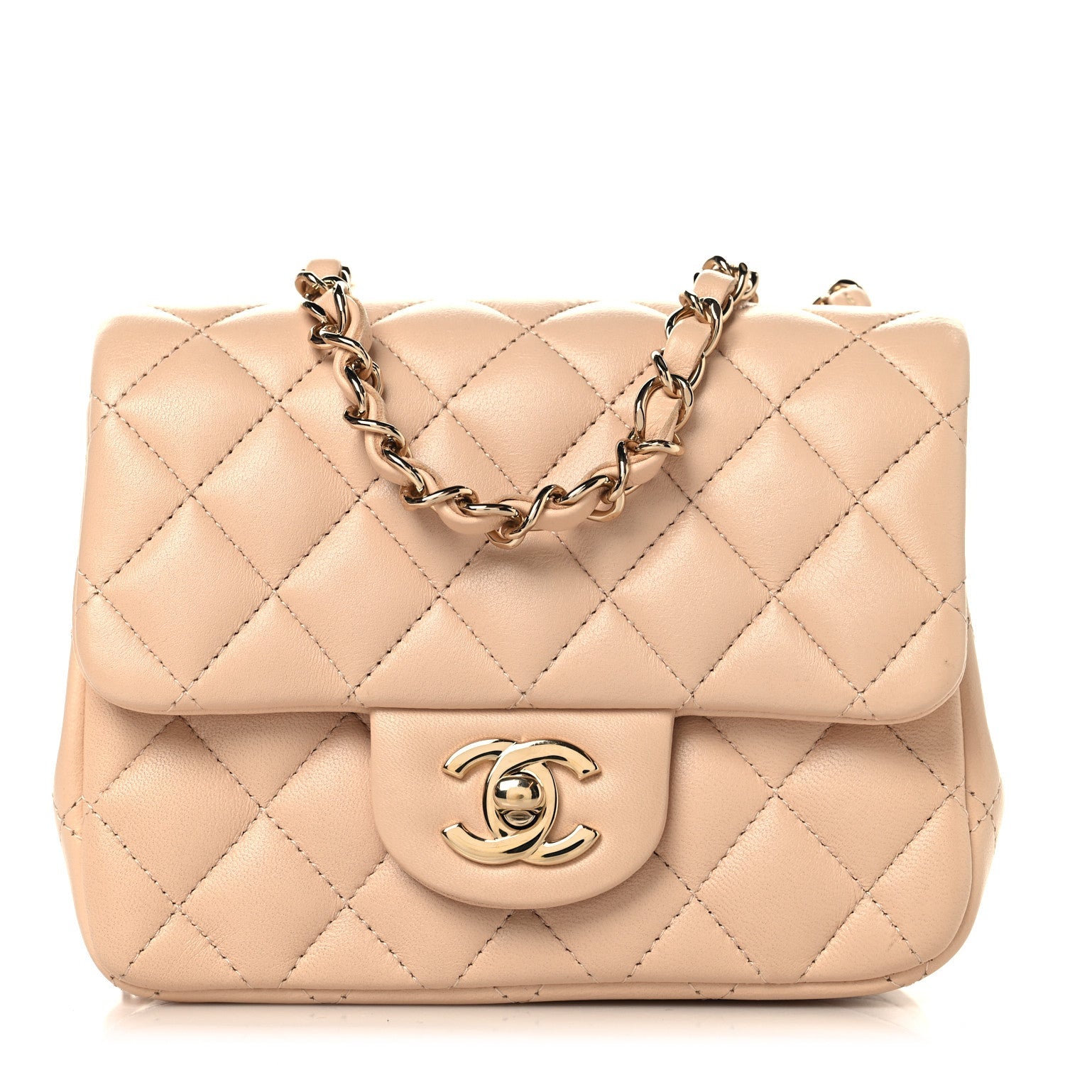 Lambskin Quilted Mini Square Flap Beige