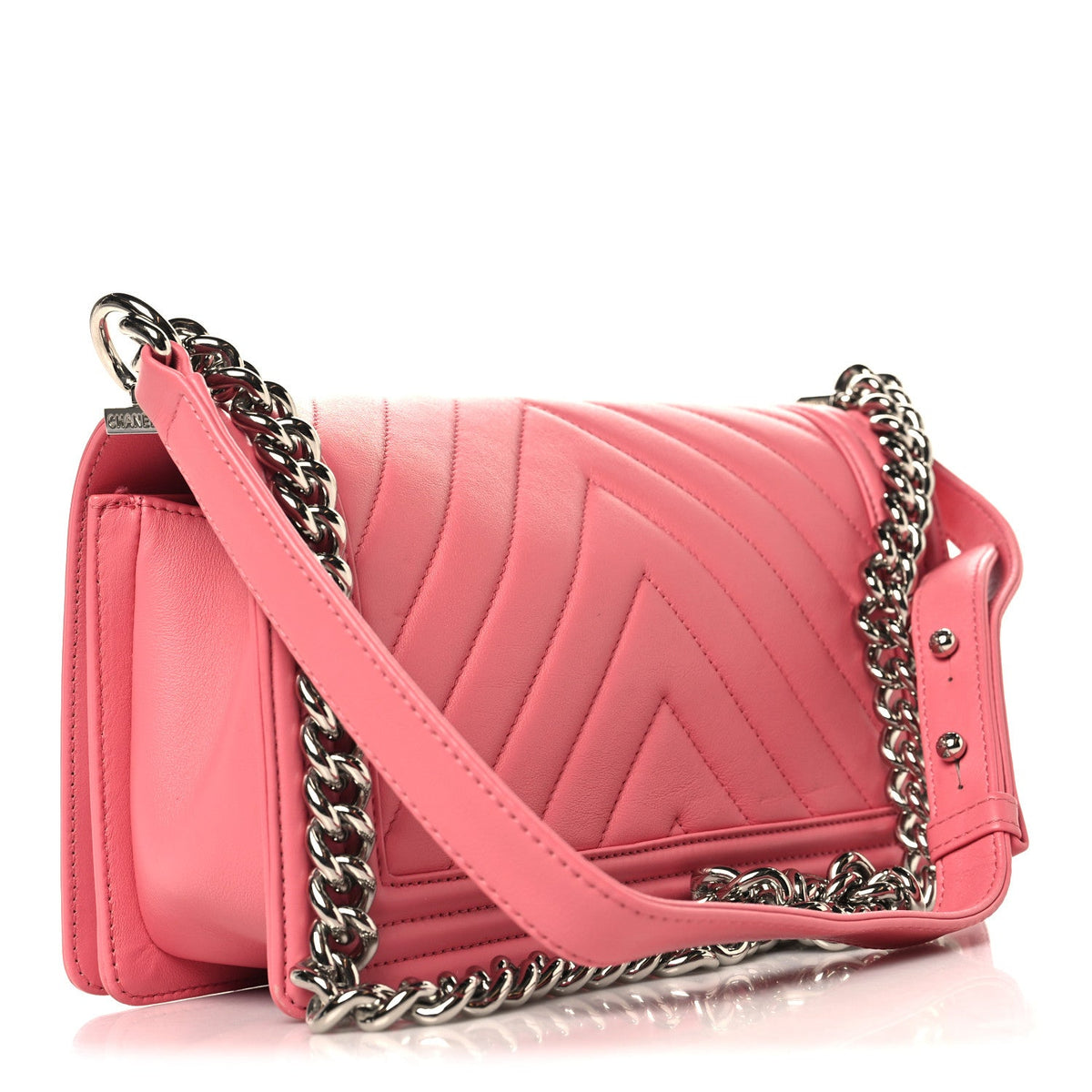 Lambskin Chevron Quilted Medium Boy Flap Pink