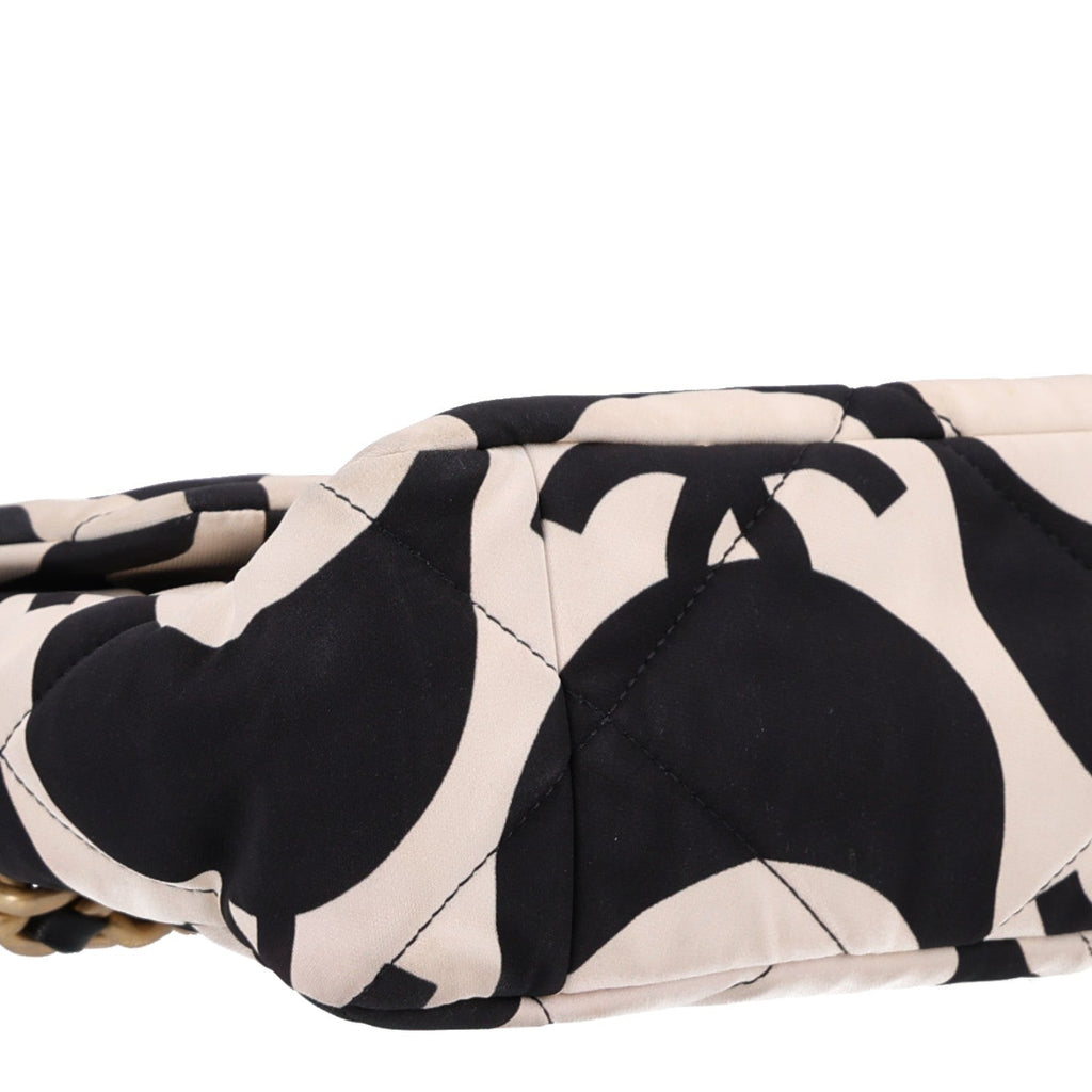 Fabric Printed Large Chanel 19 Flap Black Ecru