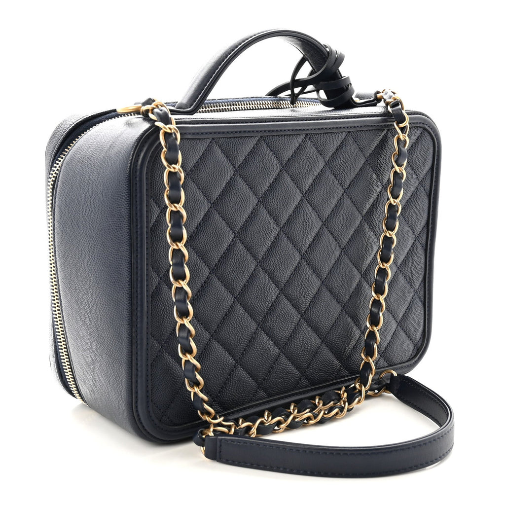 Caviar Quilted Large CC Filigree Vanity Case Navy