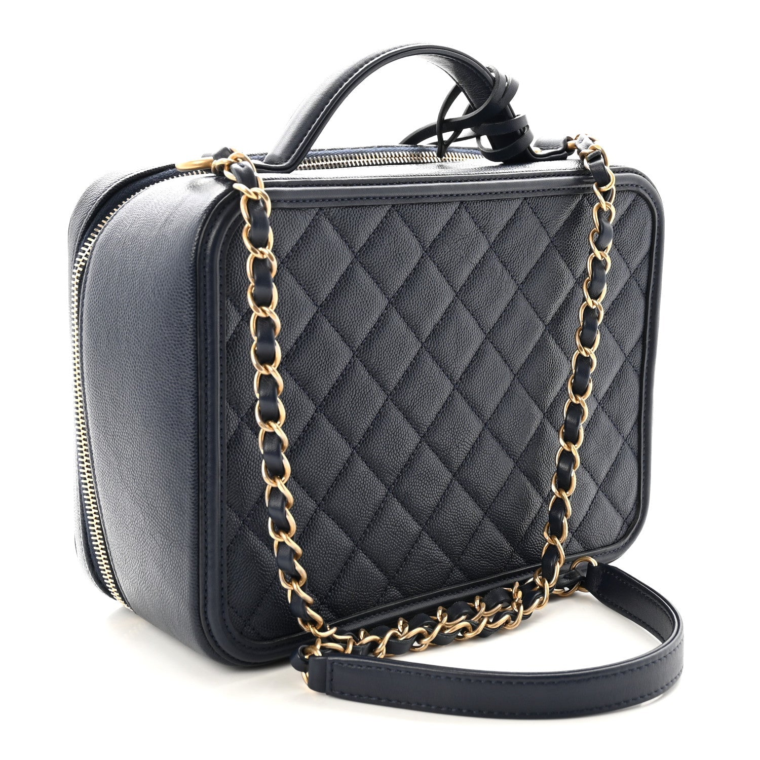 Caviar Quilted Large CC Filigree Vanity Case Navy