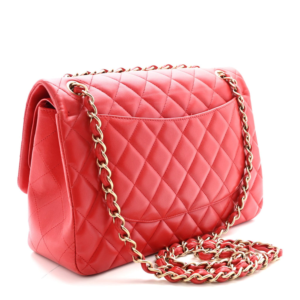 Lambskin Quilted Jumbo Double Flap Red