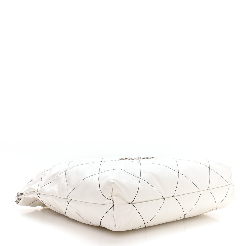 Shiny Calfskin Quilted Chanel 22 White Black