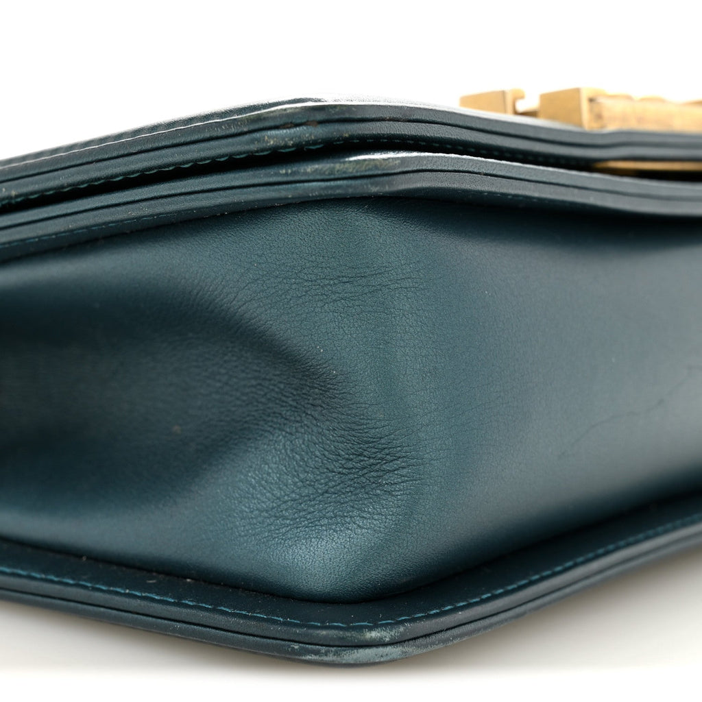 Metallic Calfskin Quilted Small Boy Flap Blue