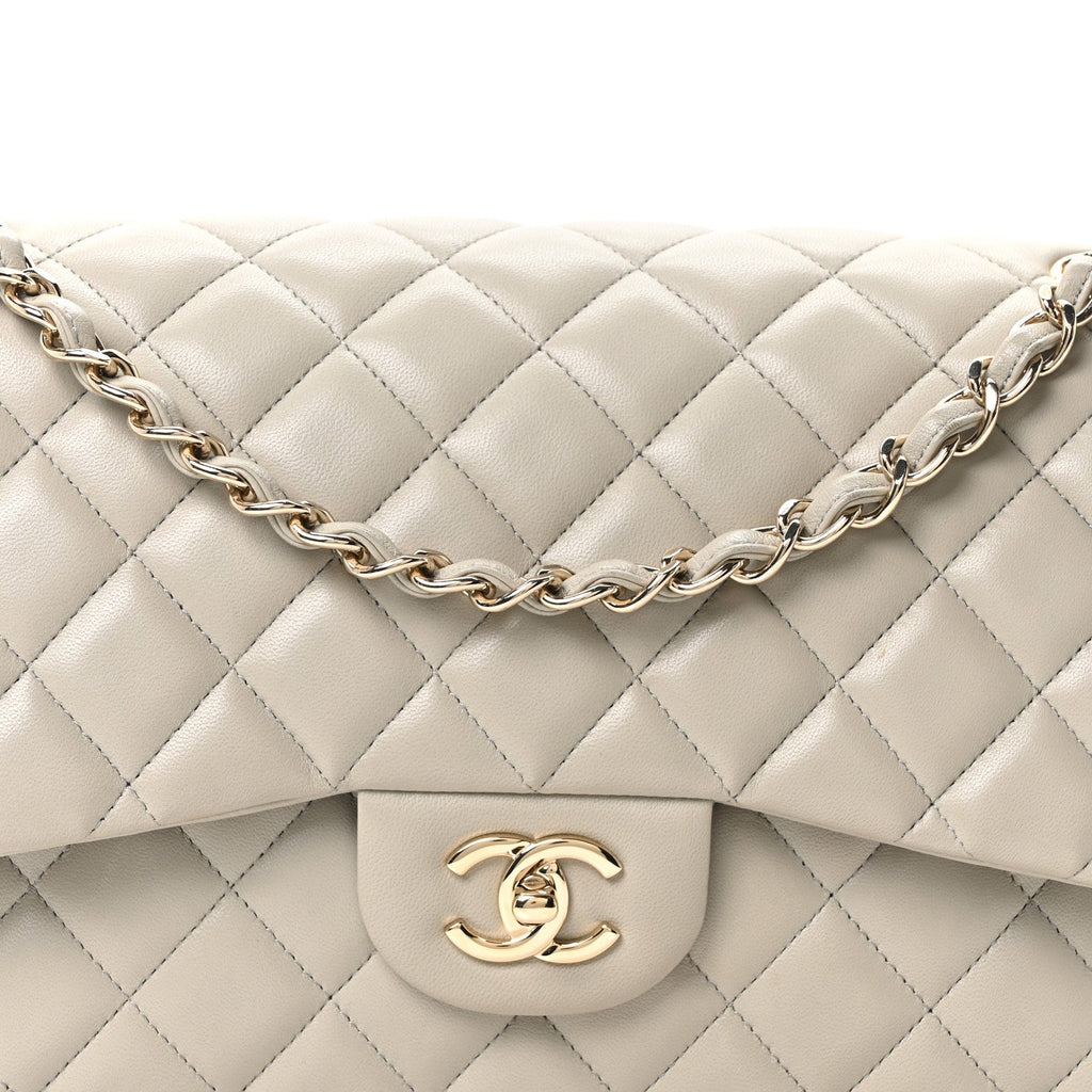 Lambskin Quilted Jumbo Double Flap Grey