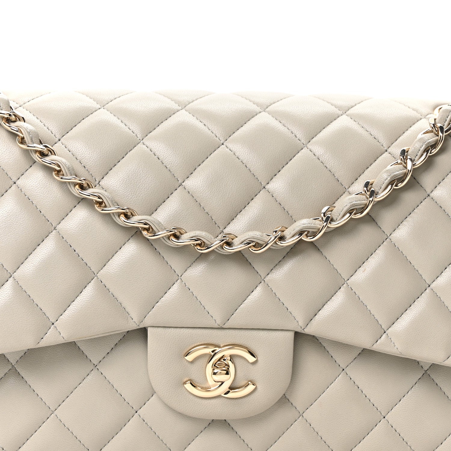 Lambskin Quilted Jumbo Double Flap Grey