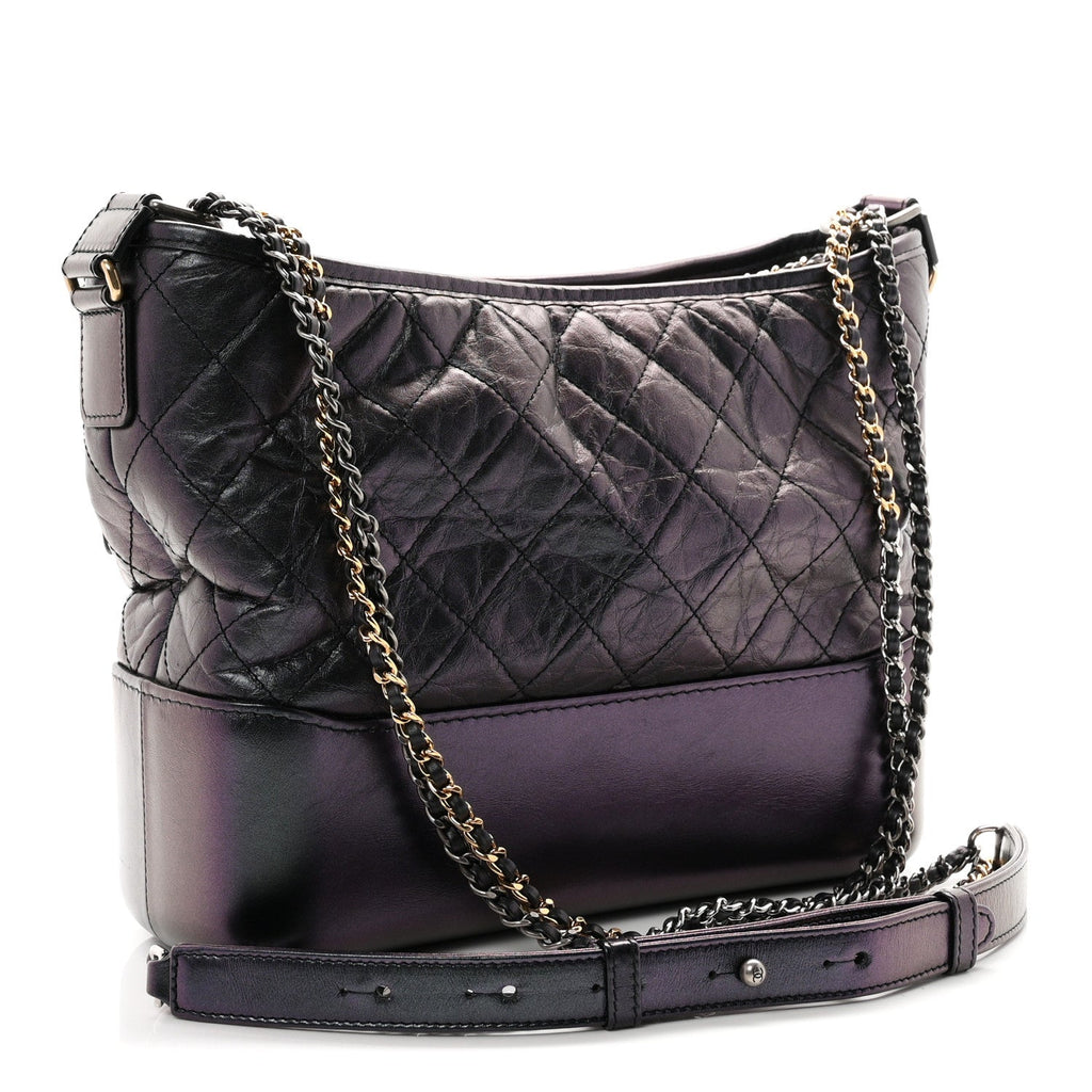 Iridescent Aged Calfskin Quilted Medium Gabrielle Hobo Black
