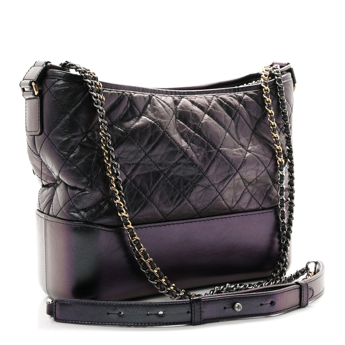 Iridescent Aged Calfskin Quilted Medium Gabrielle Hobo Black