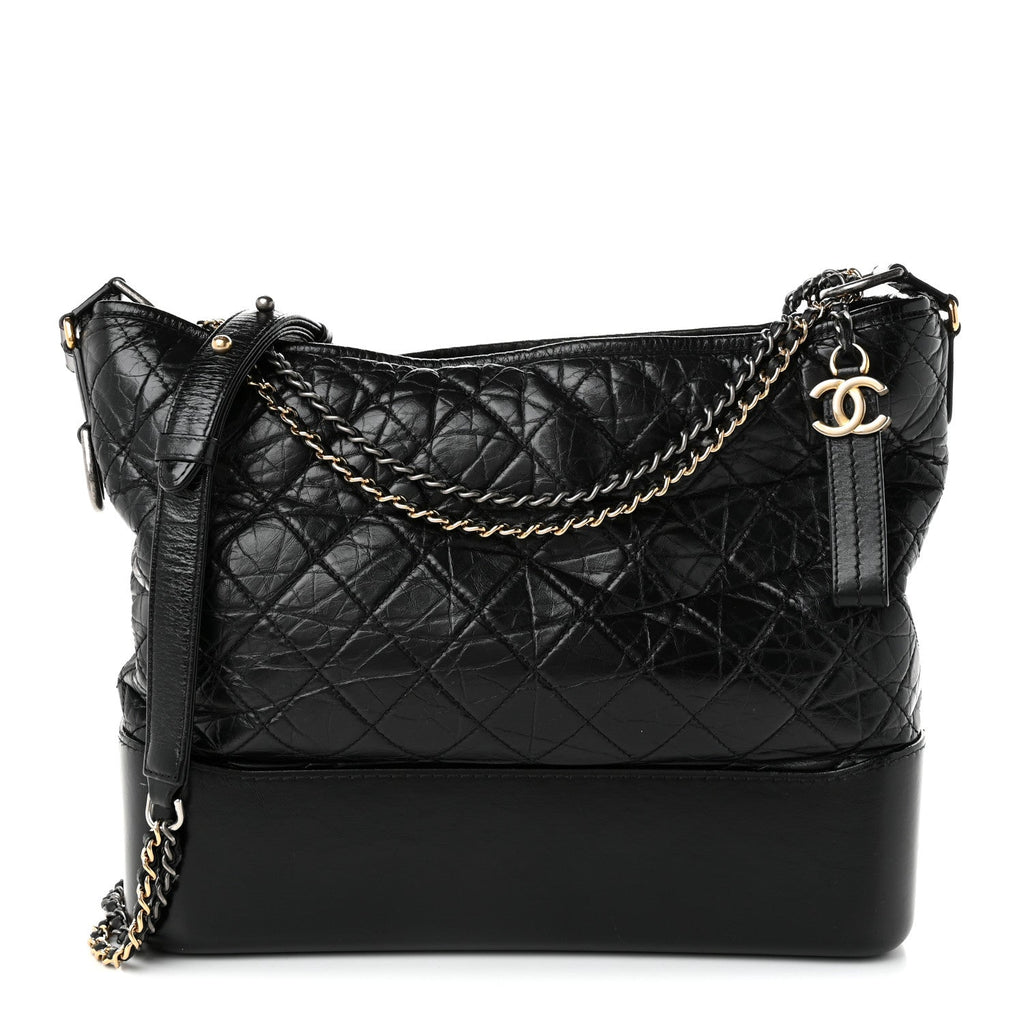 Aged Calfskin Quilted Large Gabrielle Hobo Black