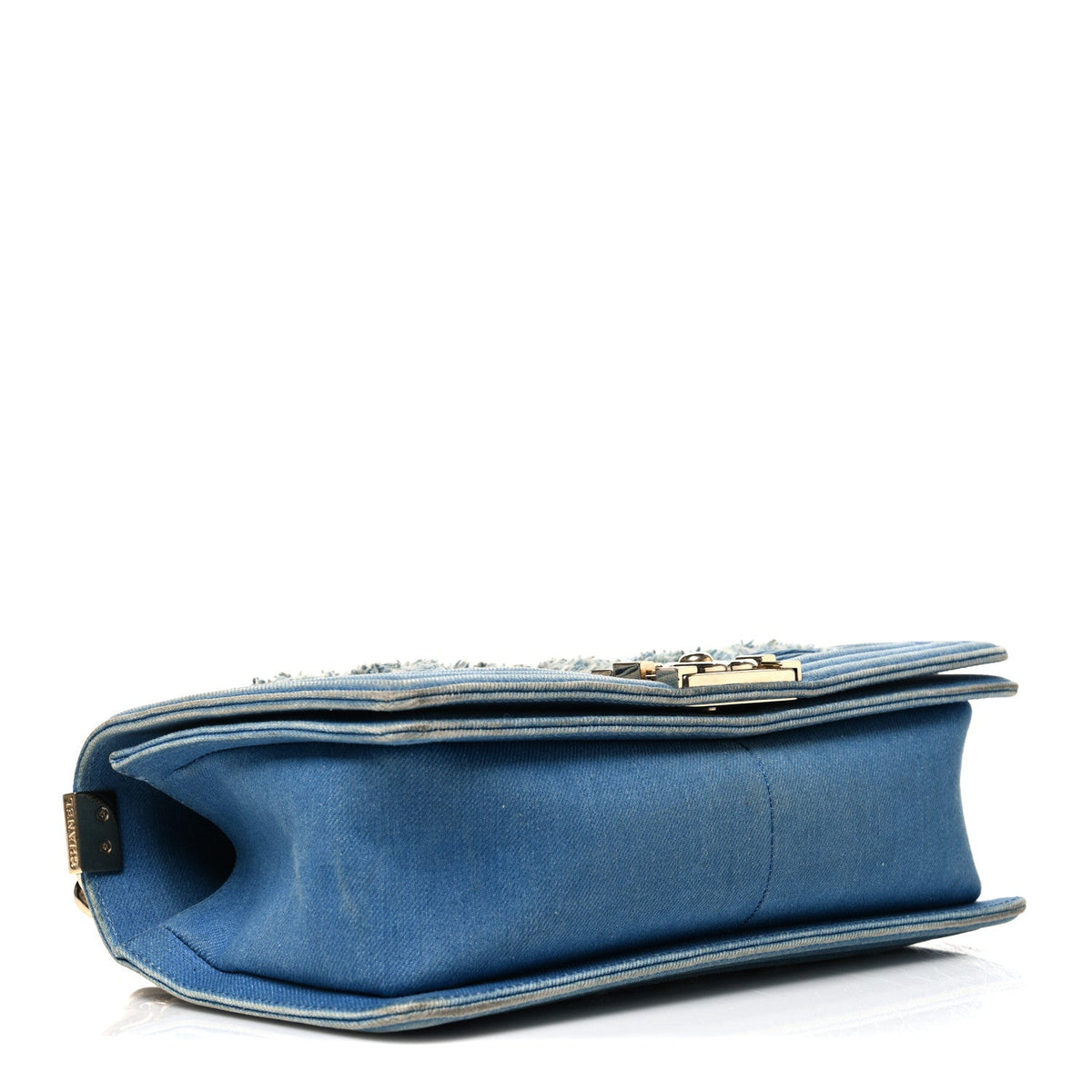 Denim Pleated Medium Boy Flap Light Blue