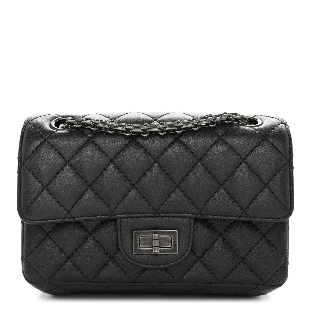 Metallic Sheepskin Quilted 2.55 Reissue Mini Flap Dark Grey