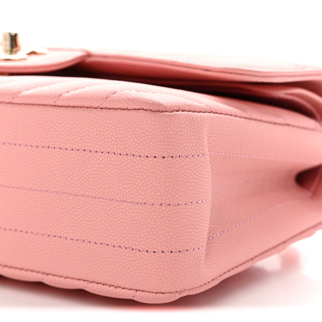 Caviar Chevron Quilted Small Double Flap Pink