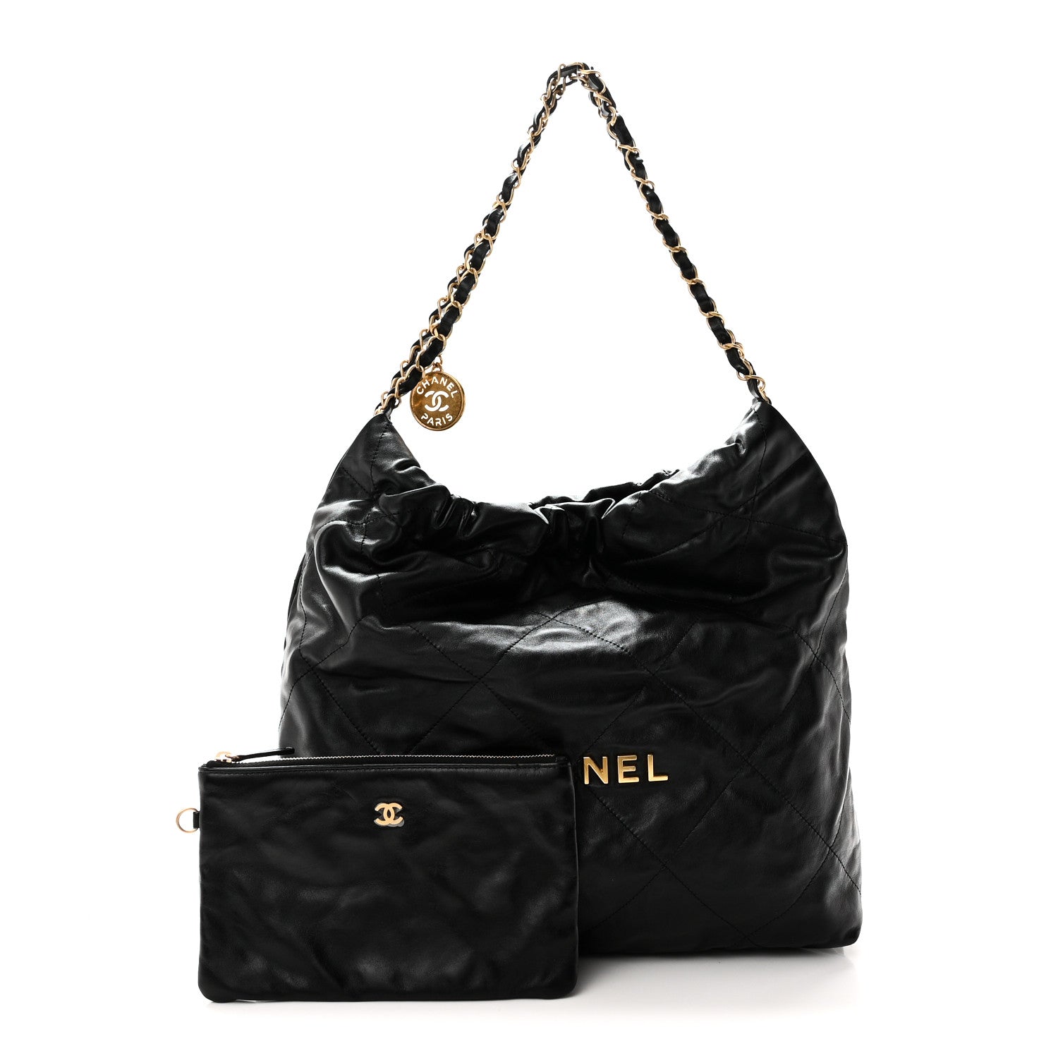 Shiny Calfskin Quilted Chanel 22 Black