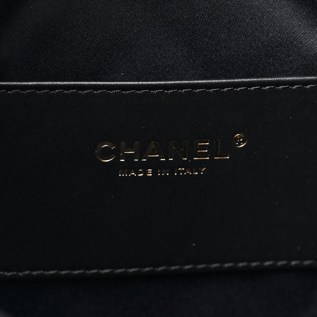 Washed Denim Quilted Medium Chanel 25 Handbag Black