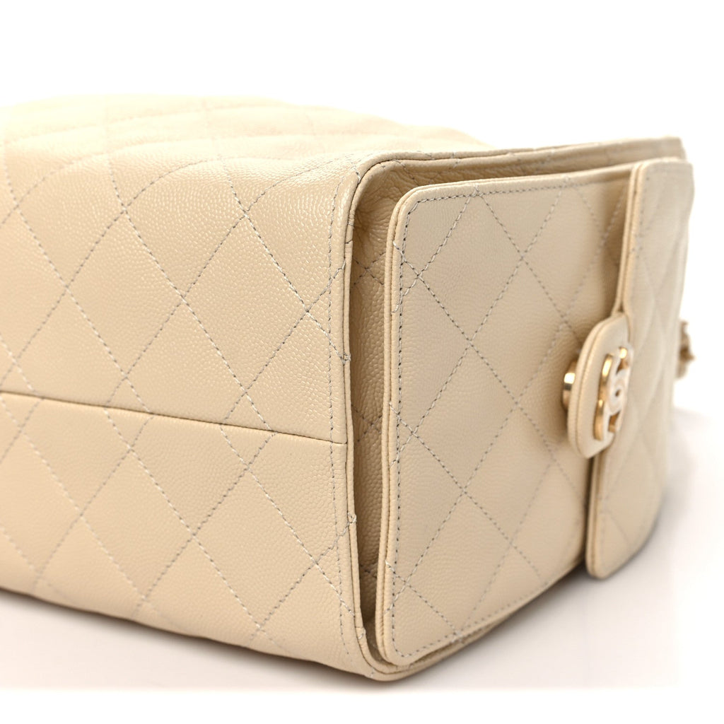 Caviar Quilted Small Chanel 25 Handbag Beige