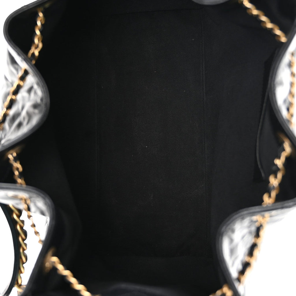 Shiny Crumpled Calfskin Quilted Medium Chanel 25 Handbag Black