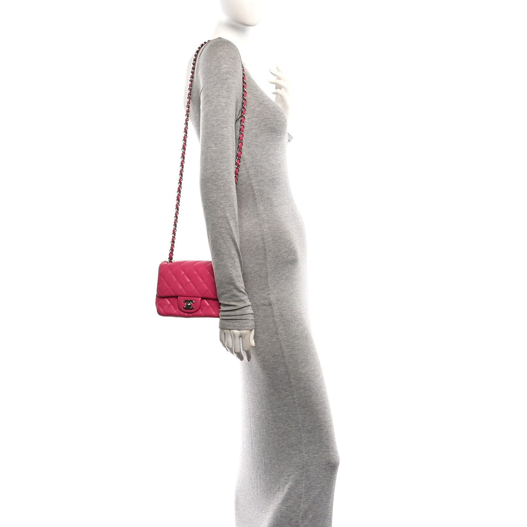 Lambskin Quilted Mini Square Flap Dark Pink