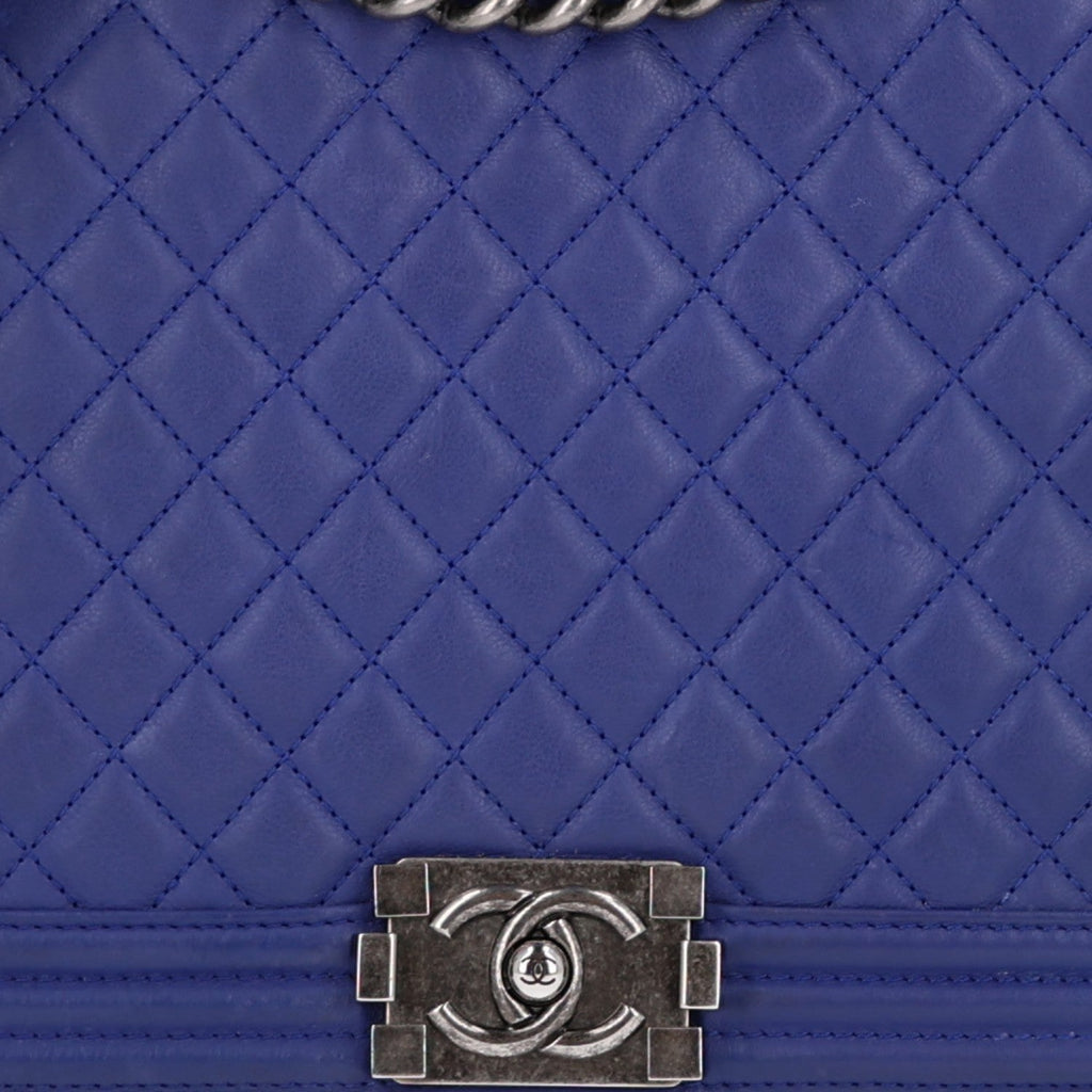 Calfskin Quilted Large Boy Flap Dark Blue